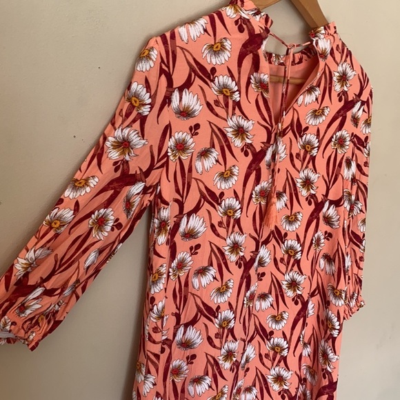 FOREVER 21 Coral Floral Print High Neck Long Sleeve Mini Dress Size Small - Picture 4 of 13